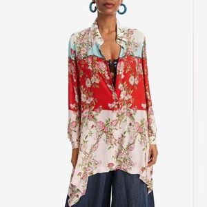 Desigual Glen Asymetric Long Button Up Blouse Size M